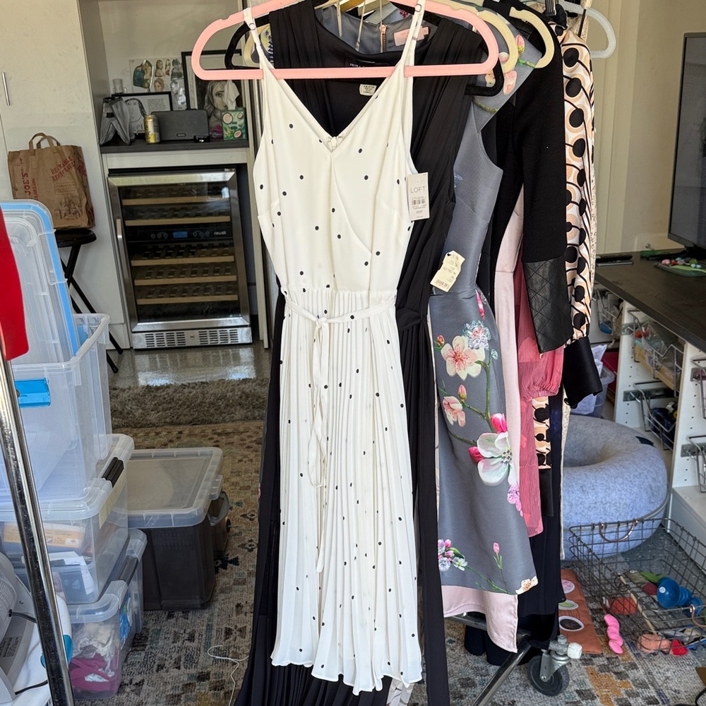LOFT White Dress with Black Polka Dots
